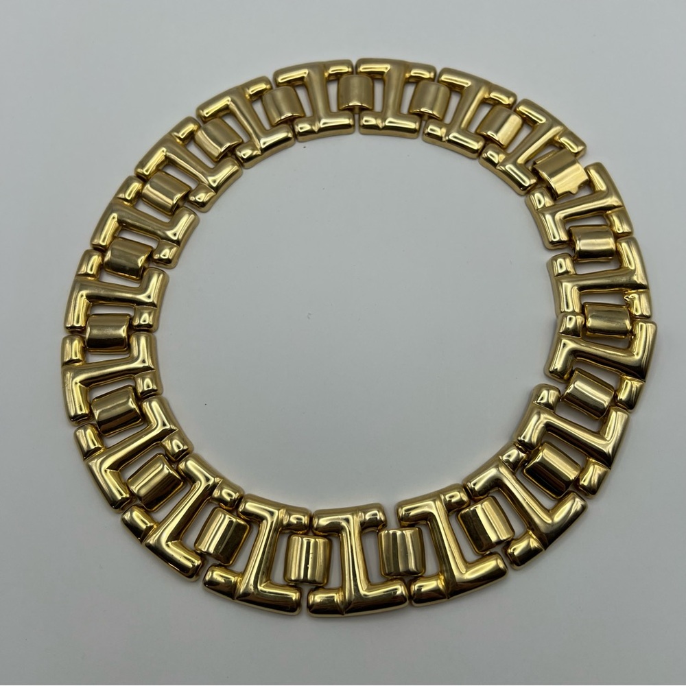 PRICE FIRM Vintage Chunky Gold Tone Egyptian Revival Wide Chain Collar Necklace - Picture 5 of 6